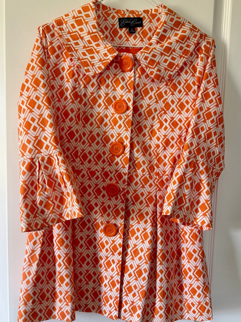 Eden Court Orange and White Geometric Button Front Jacket